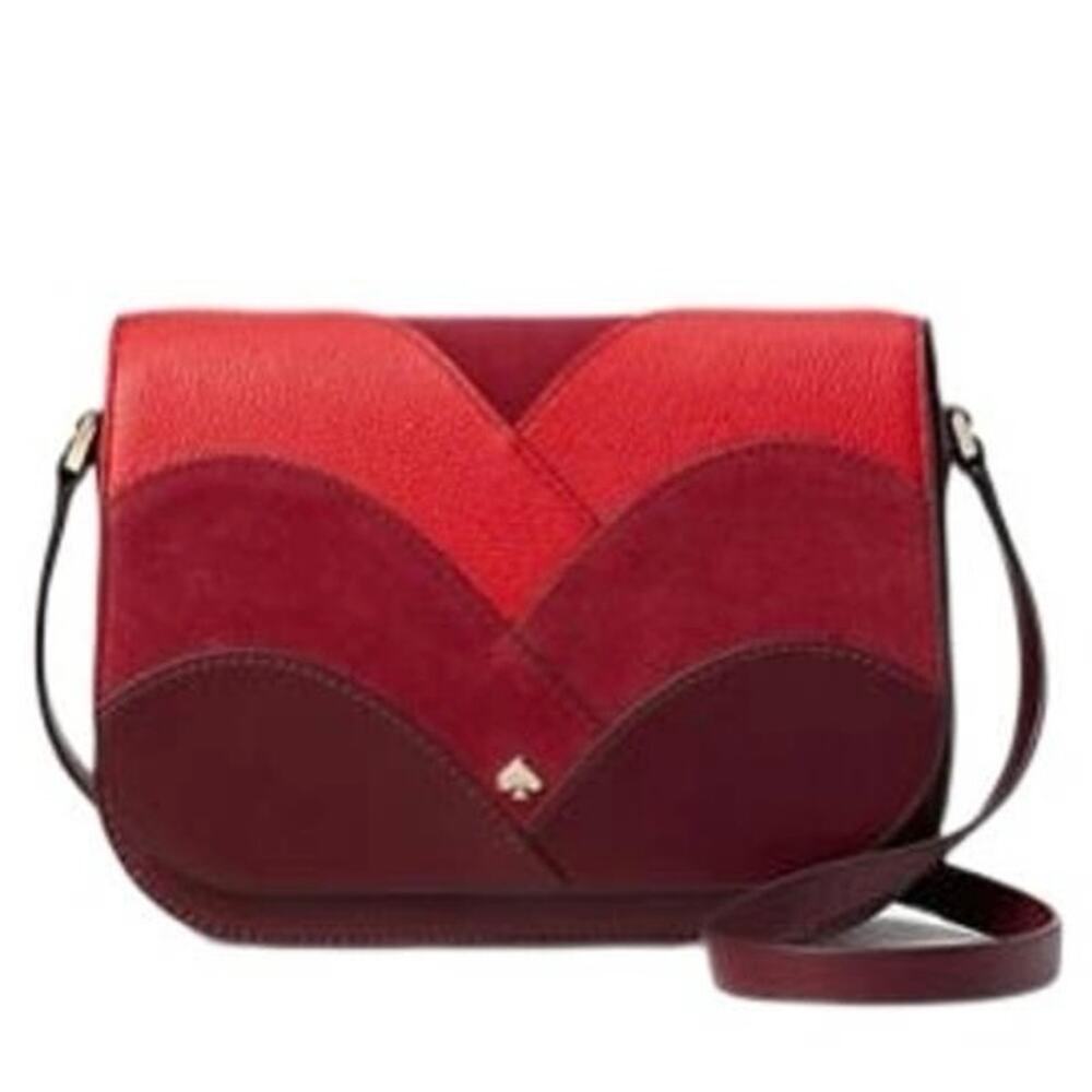 KATE SPADE Nadine PATCHWORK Flap LEATHER SHOULDER BAG Red Adjustable SMALL
